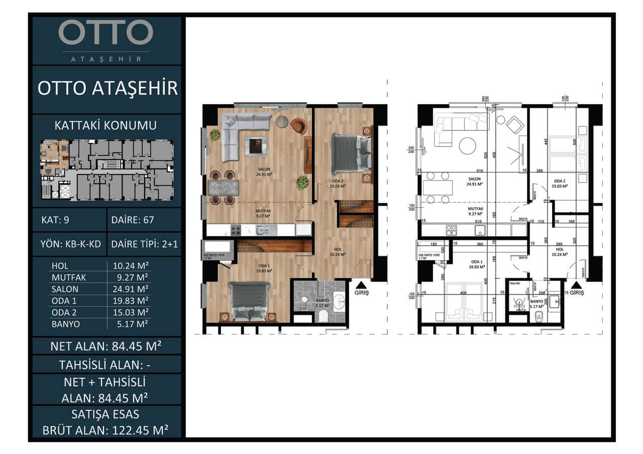OTTO Atasehir 项目 – 2+1 户型图