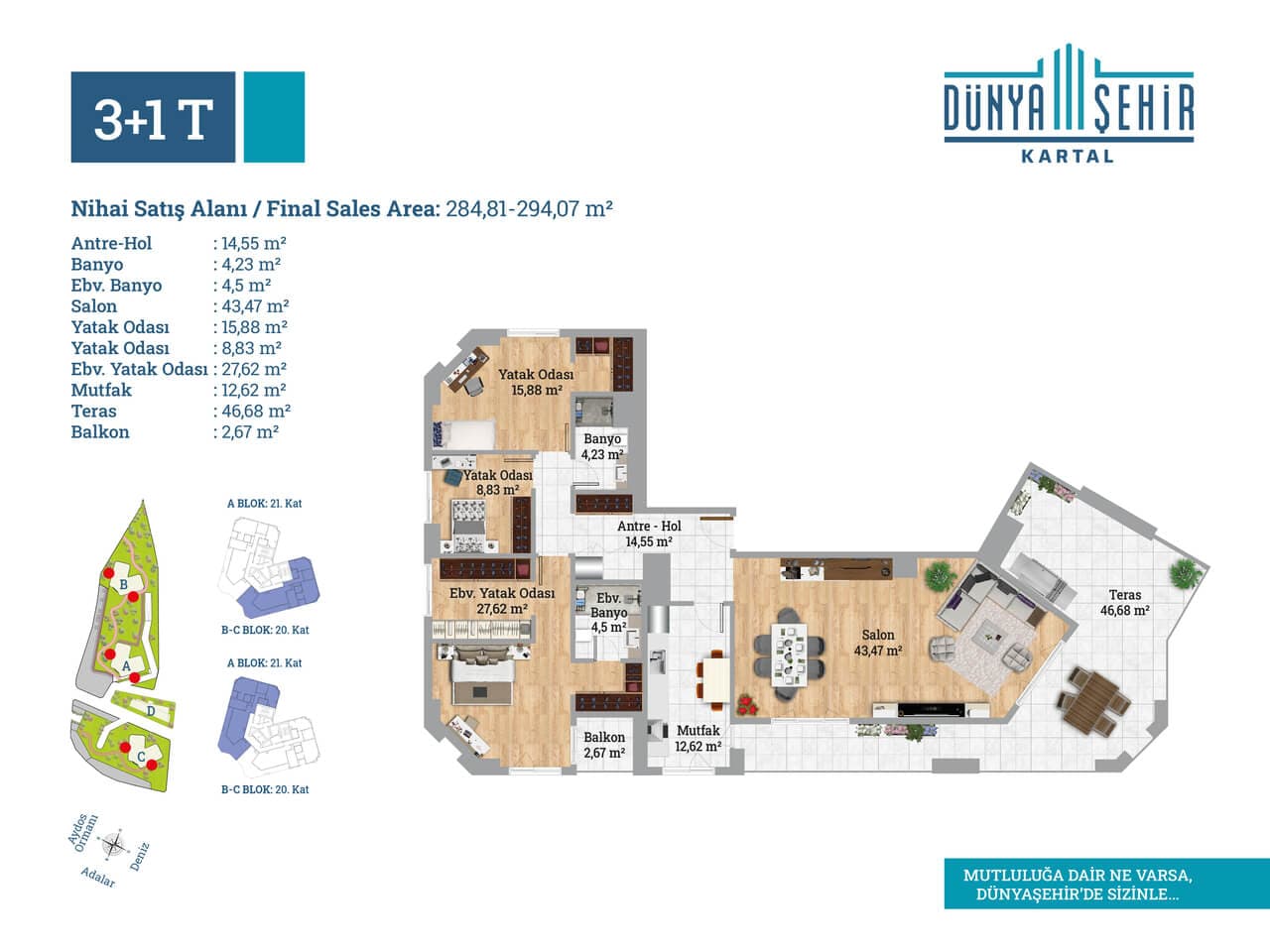 Dunya Sehir Kartal 项目 – 3+1 户型图
