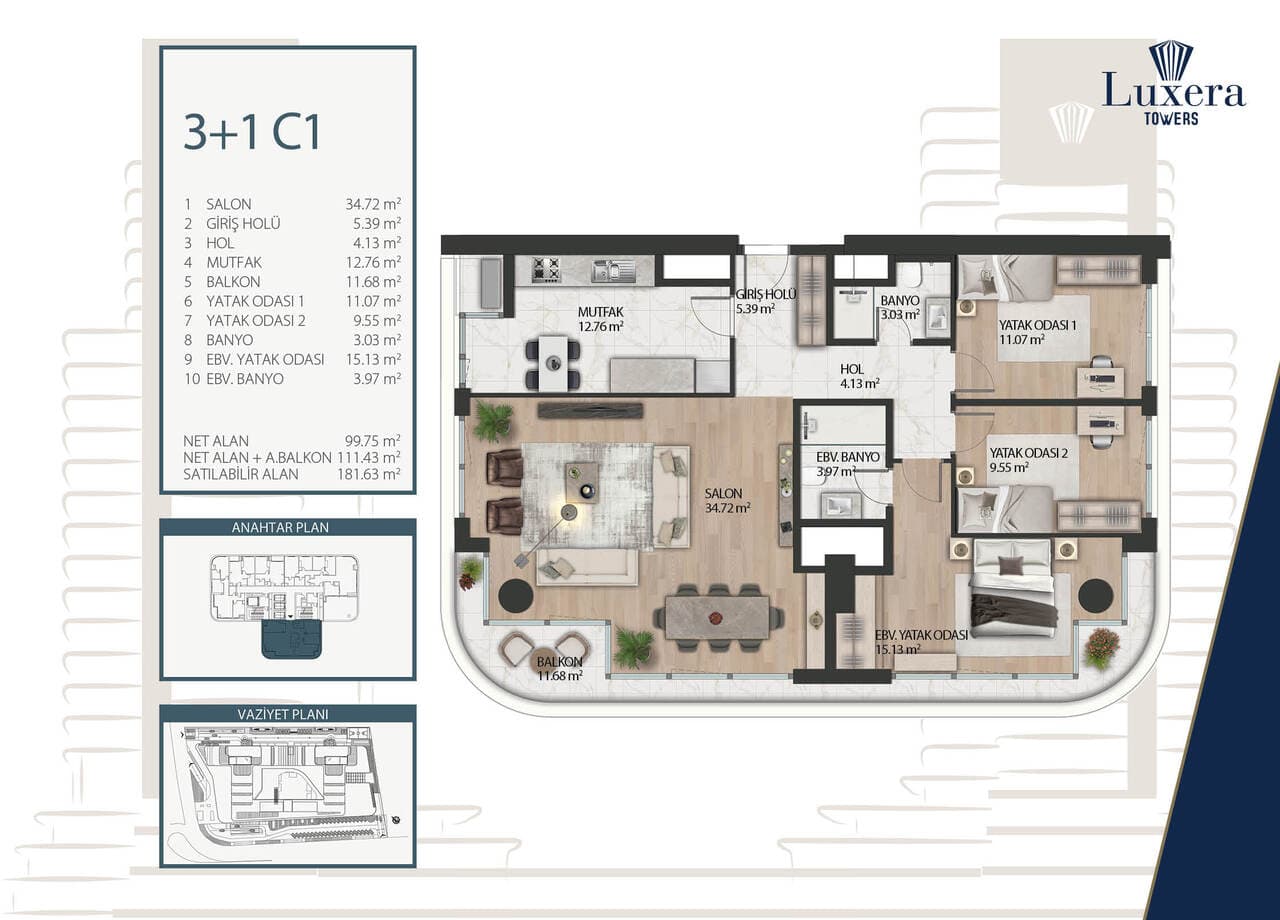 Luxera Towers 项目 – 3+1 户型图