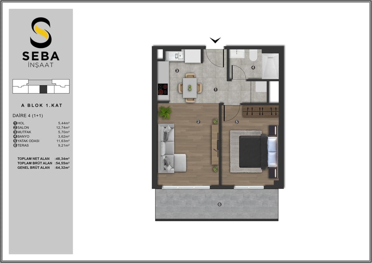 Seba Casa 项目 – 1+1 户型图
