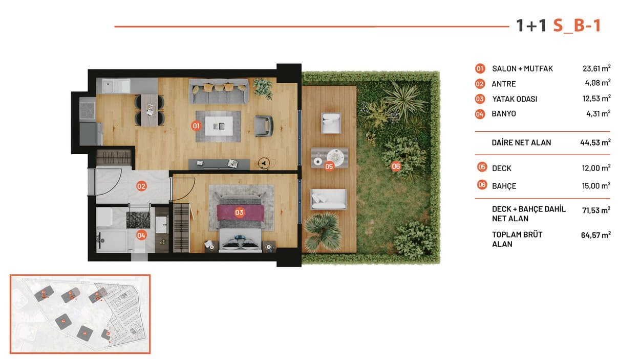 Rams City Halic 项目 – 1+1 Garden Floor 户型图
