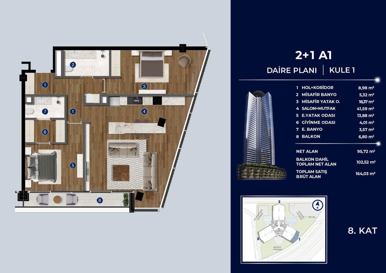 Rams Beyond 项目 – 2+1 8th Floor 户型图