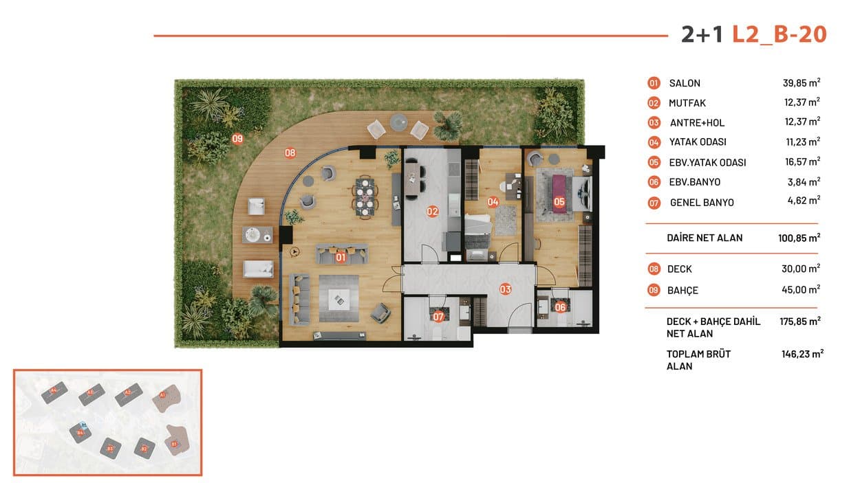 Rams City Halic 项目 – 2+1 Garden Floor 户型图