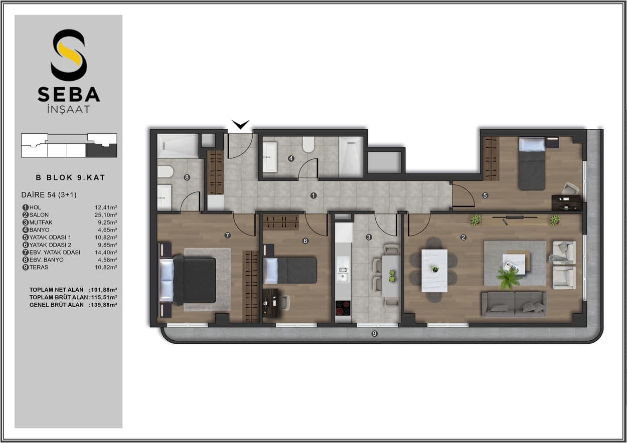 Seba Casa 项目 – 3+1 户型图