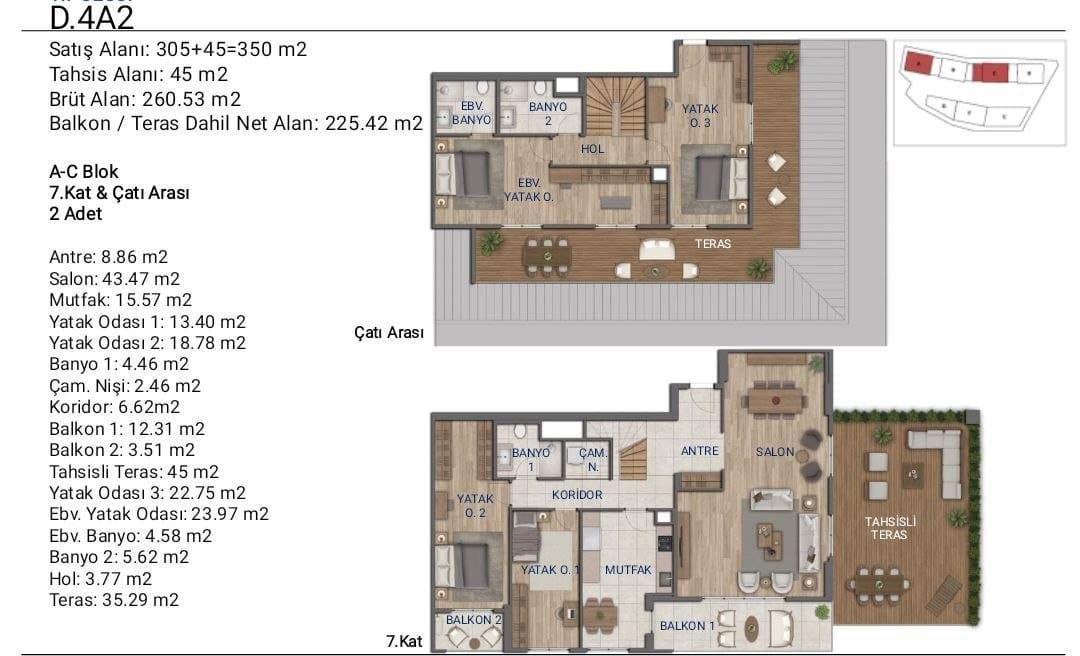 Suryapi Cevher 项目 – 4+1 Duplex 户型图