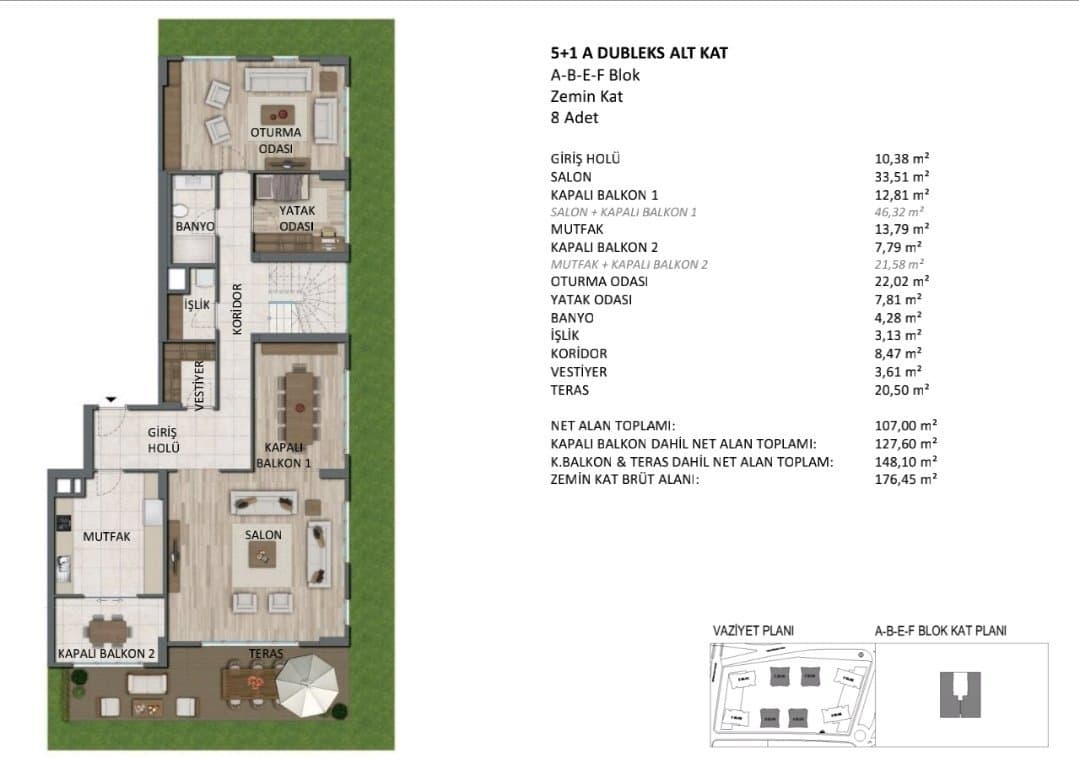 Suryapi Exen Konaklari 项目 – 5+1 Duplex Ground floor 户型图