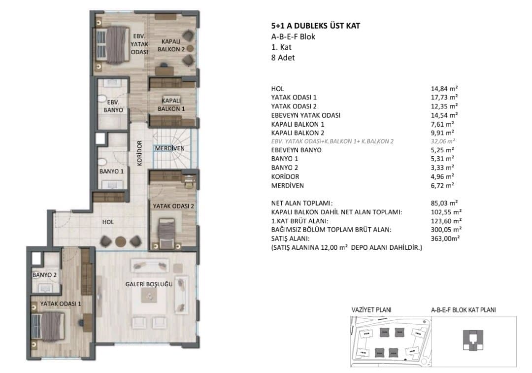 Suryapi Exen Konaklari 项目 – 5+1 Duplex First floor 户型图